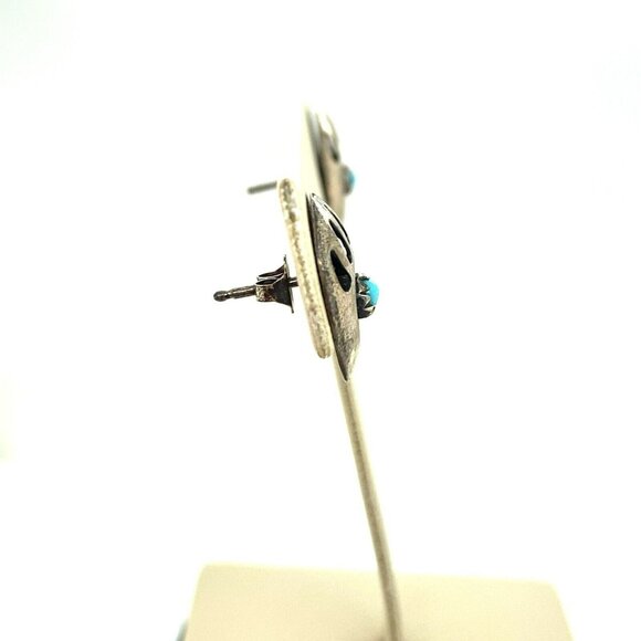 VTG Estate Navajo Sterling Silver & Turquoise Bear Paw Stud Pierced Earrings! 25 - Picture 4 of 6